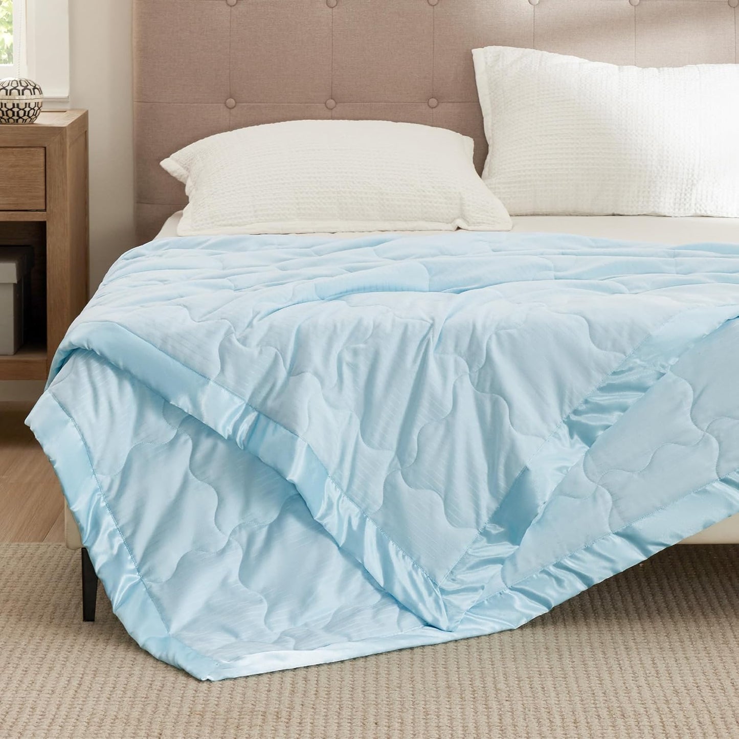 Bedsure Lightweight Blanket for Summer Twin XL Size - Down Alternative Blanket with Satin Trim for Bed, Light Summer Throw Blue, 66x90 Inches