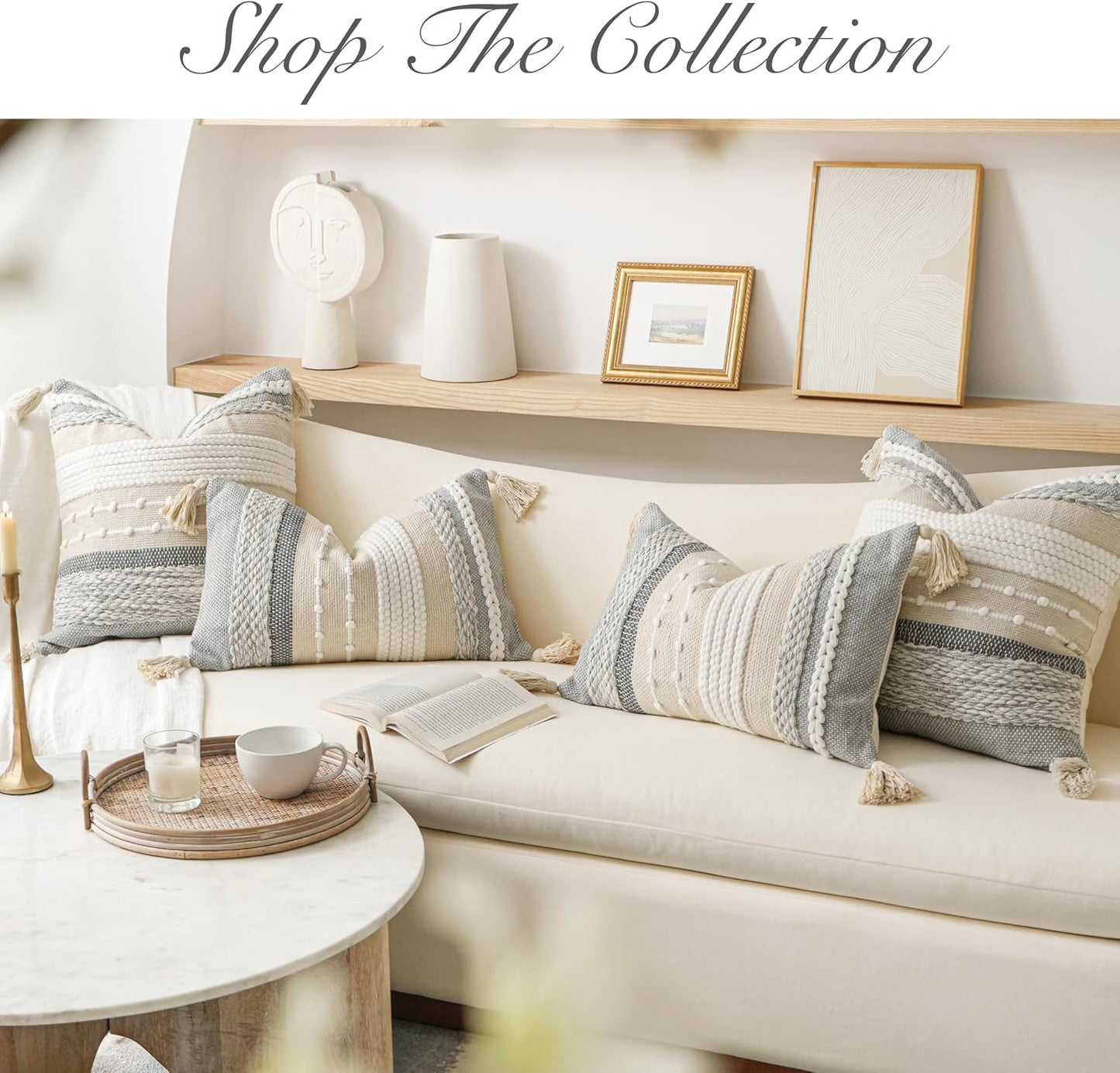 BlissBlush Decorative Lumbar Throw Pillow Cover 14x24 Boho Gray Accent Cushion for Couch Sofa Farmhouse Pillowcase for Bedroom Living Room Home Décor Cover ONLY