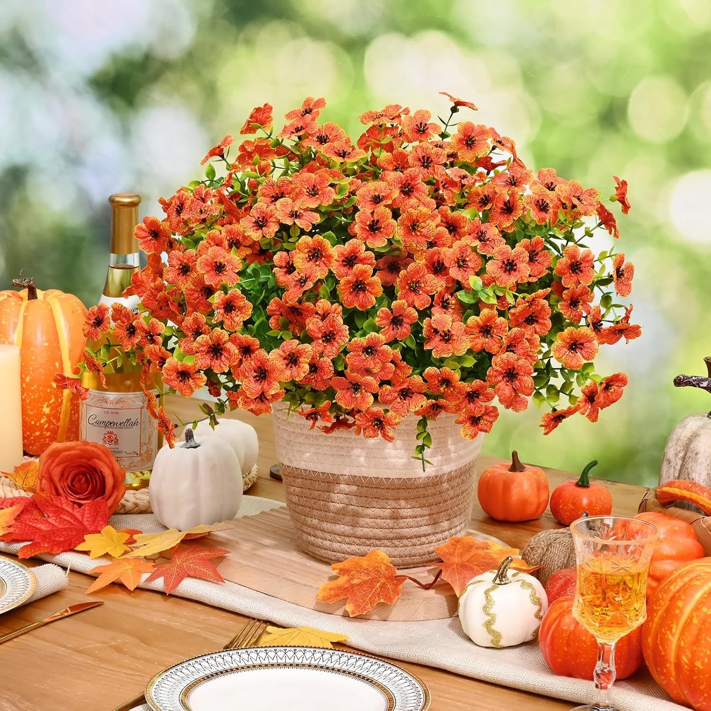 Fall Decor, Fake Mums, Fall Flowers, UV Resistant Artificial Mums for Outdoors, 36 Bundles Faux Mums for Outside, Fall Flowers Plants Artificial for Decoration For Home Porch Thanksgiving,Orange Red