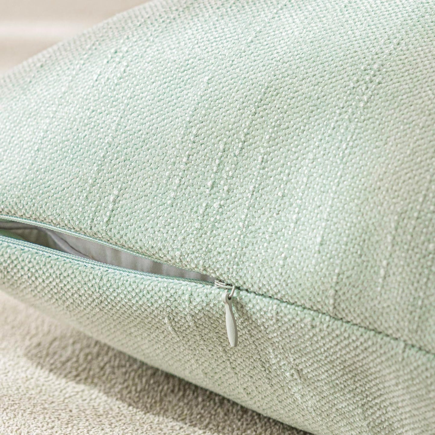 Foindtower Set of 2 Soft Textured Chenille Throw Decorative Pillow Covers Square Accent Solid Cushion Cover Cozy Neutral Farmhouse Pillow Case for Couch Sofa Bedroom Living Room 16x16 Inch, Sage Green