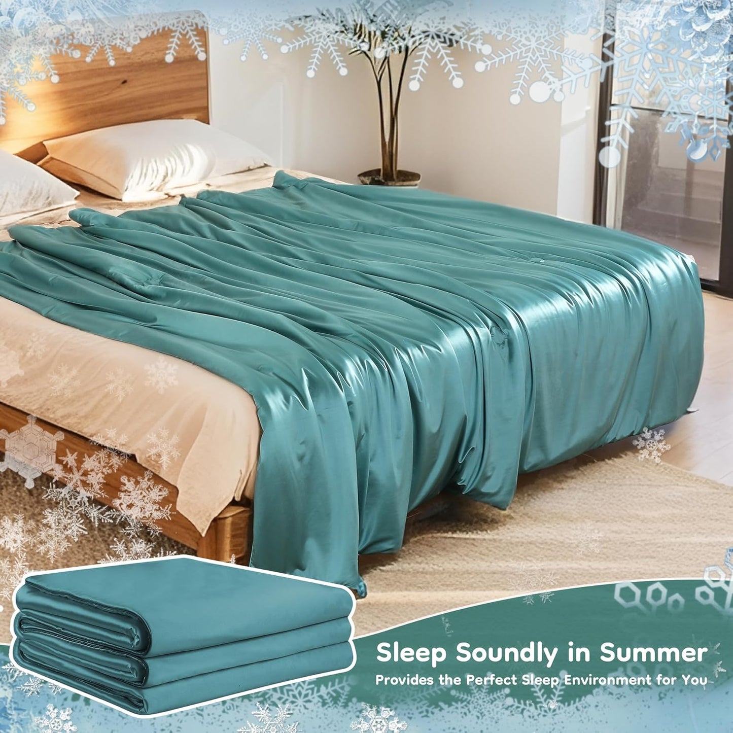 Cooling Blanket Twin Summer Comforter for Hot Sleepers, Silky-Soft & Cool Fiber, Double-Sided Cold Blanket for Night Sweats, Single Size All-Season Comfort, 60" x 80", Forest Green