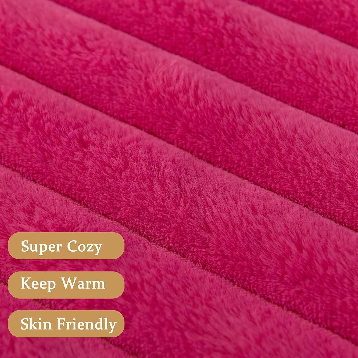 Hot Pink Faux Fur Throw Blanket for Couch, Fuzzy Cozy Soft Warm Plush Striped Throw Blanket, Christmas Decorative Fluffy Winter Blanket for Sofa Bed Living Room Home Decor, 60"x80"