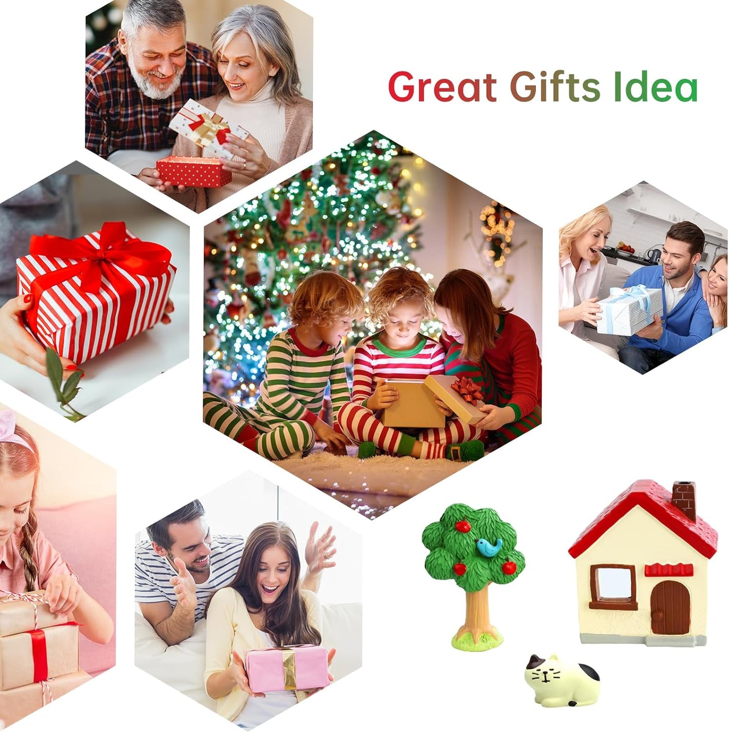 Mini Cat Cottage Decor Set - Resin House with Apple Tree and Kitten Figurine, Cute Desk Ornaments for Home Office Shelf Decor, Unique Gift for Cat Lovers