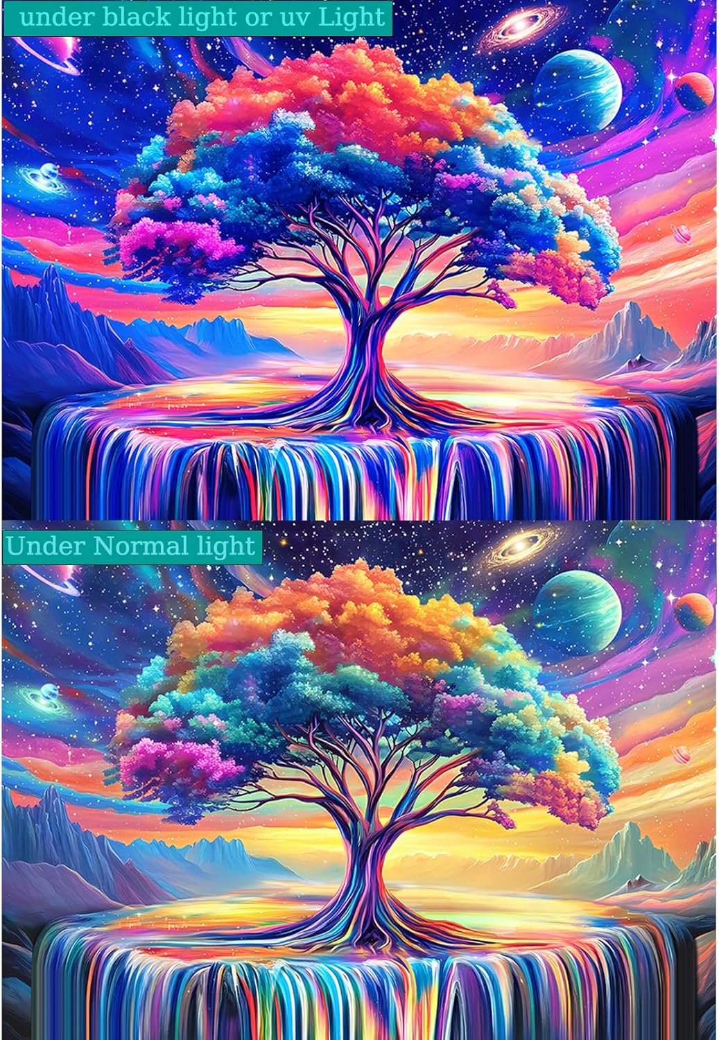 Extra Large Blacklight Tree of Life Tapestry for Bedroom, Black Light Posters Space Galaxy UV Reactive Art Tapestries Aesthetic, Colorful Starry Sky Wall Hanging for Adults Living Room Dorm Decor (71"x90")