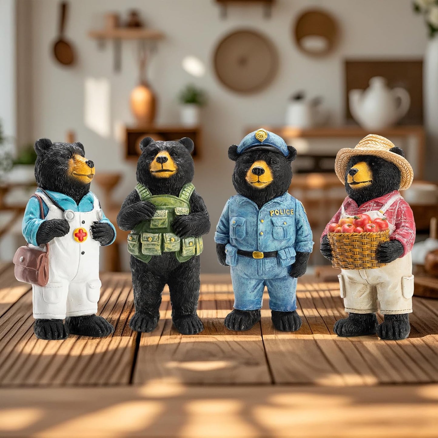 Black Bear Figurine Home Decor Bear Statue,for Office, Desk, and Shelf Decoration,Military Themed Birthday Gifts