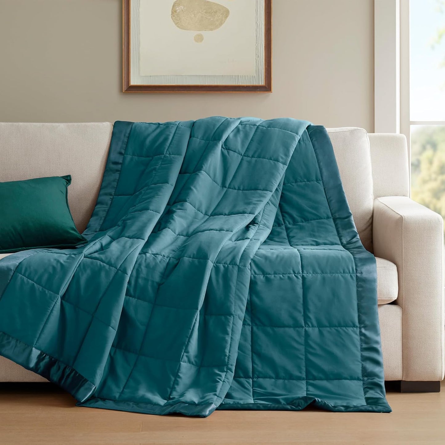 Madison Park Windom Down Alternative Blanket, Premium 3M Scotchgard Moisture Wicking Treatment, Lightweight and Soft Bed Cover For All Season, Satin Trim, Teal Twin