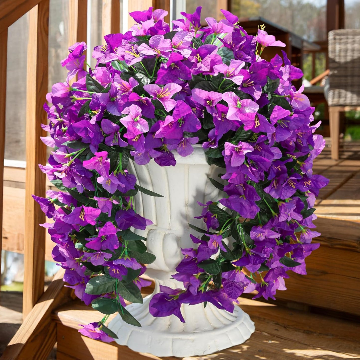 HyeFlora Bougainvillea Artificial Hanging Flowers Plants for Outdoors Decoration, 2pcs Fake Flowers Silk Bougainvillea Vines Realistic UV Resistant Faux Flowers for Outdoor Planters Porch Patio, Mix
