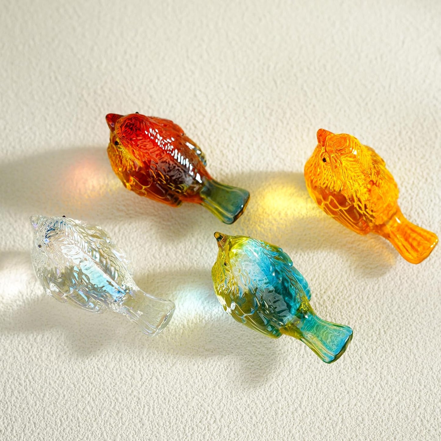 HDCRYSTALGIFTS 4pcs Crystal Bird Figurines, 3'' Miniature Crystal Animal Statues Decorative Glass Animal Figurines for Home Shelf Decor Unique Bird Gifts for Women Men