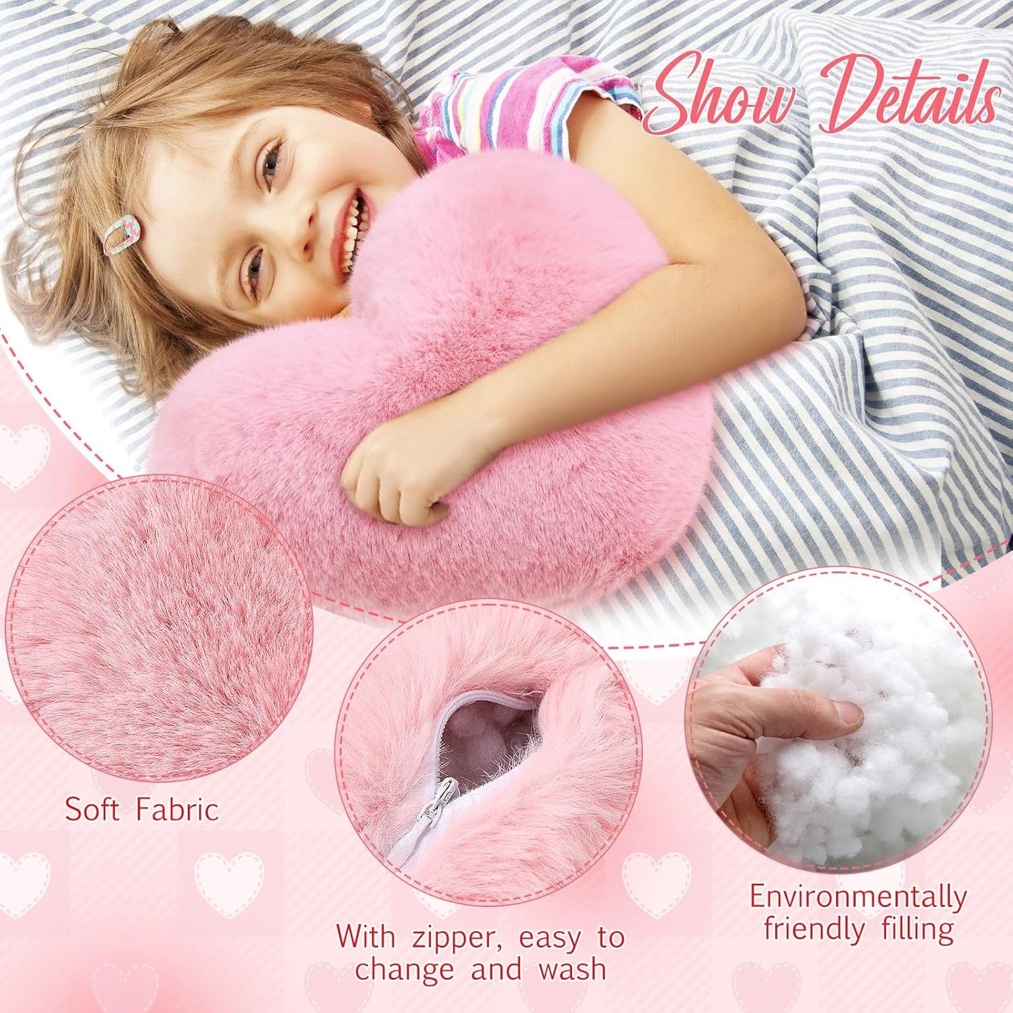 Liliful 6 Pcs Faux Rabbit Fur Heart Pillows Helloween Fluffy Heart Throw Pillows Christmas Cute Couch Cushion Soft Decorative Throw Cushion for Bed Sofa Girls Women(12 x 11 Inch,Bright Color)