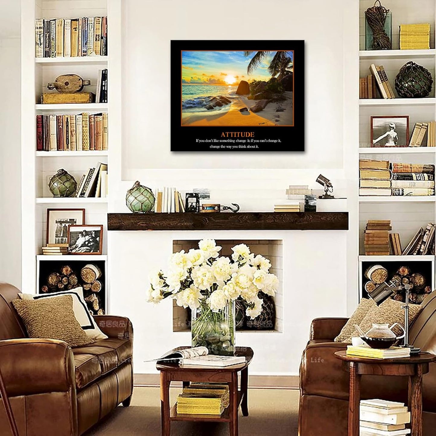 KREATIVE ARTS Motivational Self Positive Office Quotes Inspirational Attitude Poster Beach Sunset Seascape Picture Canvas Prints Wall Art for Walls Decoration 20x24inch (Attitude)