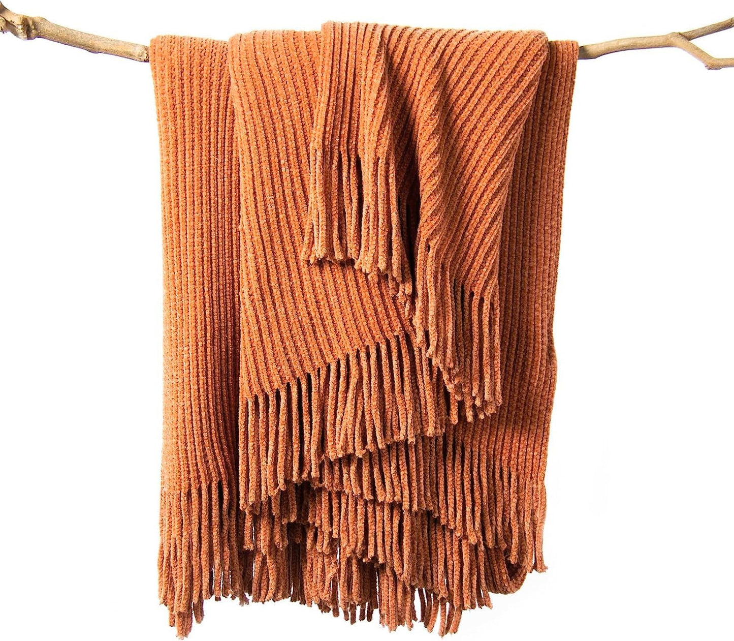lifein Throw Blanket for Couch, Soft Boho Bed Throw,Cozy Burnt Orange Chenille Knitted Small Spring Lightweight Throw(Rust,50 * 60")