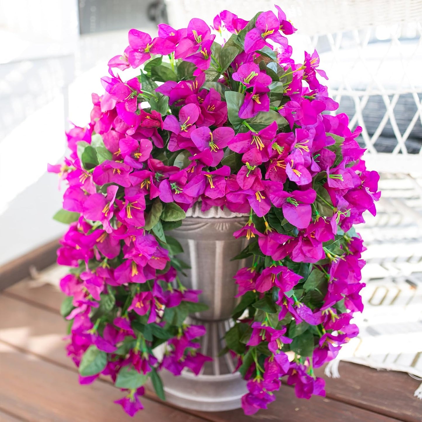 HyeFlora Bougainvillea Artificial Hanging Flowers Plants for Outdoors Decoration, 2pcs Fake Flowers Silk Bougainvillea Vines Realistic UV Resistant Faux Flowers for Outdoor Planters Patio Urn, Purple