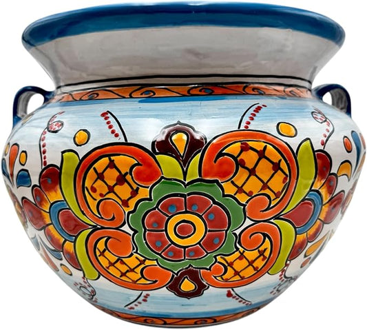 Talavera Michoacana Planter XL Pot Folk Art Multicolor Mexican Pottery Home Decor Hand Painted Garden Indoor Handmade Outdoor 18.5" (Multi 12)