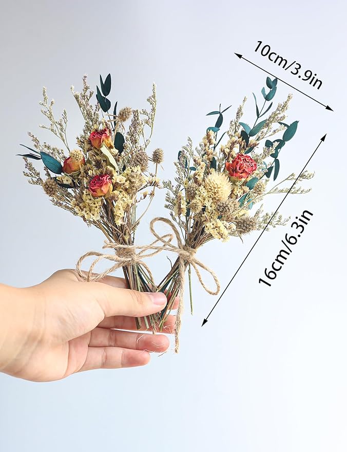 xin's convey Mini Dried Flower Bouquet (Pack of 6), Rose Bouquets, Party Favours, Bohemian Plate Decoration, Birthday Cake Dried Flower Gift Box Companion, Photography Props (Rose)