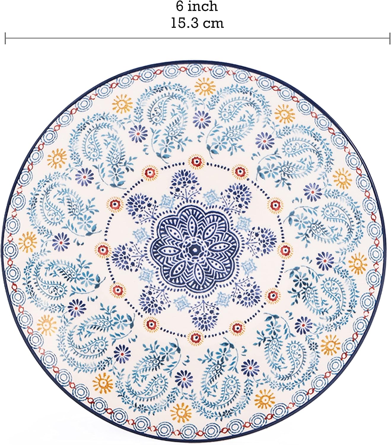 Bico Blue Talavera Appetizer Plates Set of 6, 6 Inch Small Ceramic Dessert Plates for Snacks, Salad, Tablescape, Microwave and Dishwasher Safe, Gift for Housewarming and Thanksgiving