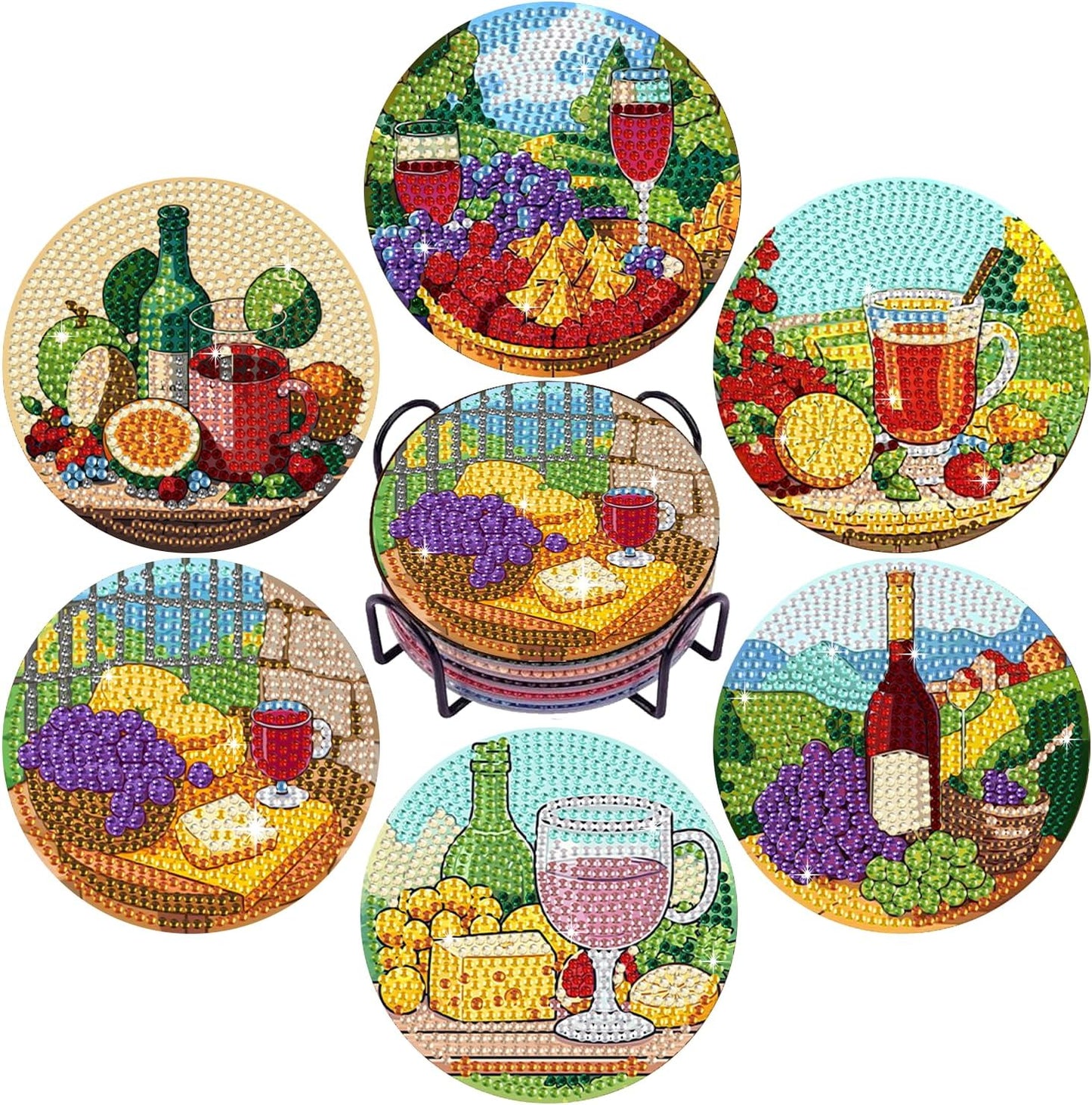 Leatrice Diamond Art Coasters Set of 6, Small Diamond Painting Kits for Adults Beginners Women, Funny Arts Supplies for Kitchen Decor Grape
