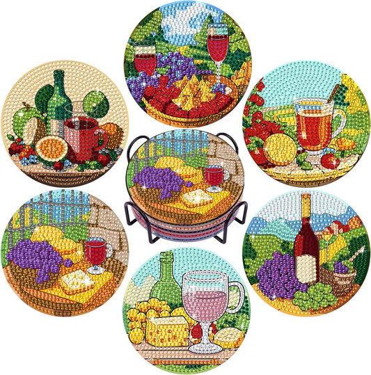 Leatrice Diamond Art Coasters Set of 6, Small Diamond Painting Kits for Adults Beginners Women, Funny Arts Supplies for Kitchen Decor Grape