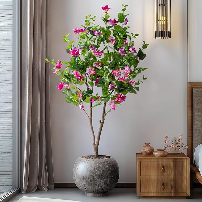 5FT Artificial Bougainvillea Tree Artificial Tree Tall Potted Fake Bougainvillea Trees for Outdoor Indoor Lifelike Potted Faux Plants with Wood Trunk and Flowers Office Wedding Home Decor