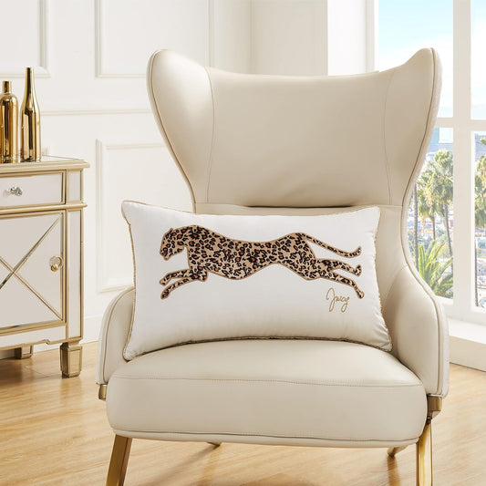 Juicy Couture – Decorative Accent Pillow Velvet Safari Leopard Premium Reversible Throw Pillow Living Room and Bedroom Décor Measures 14" x 24" Cheetah on White