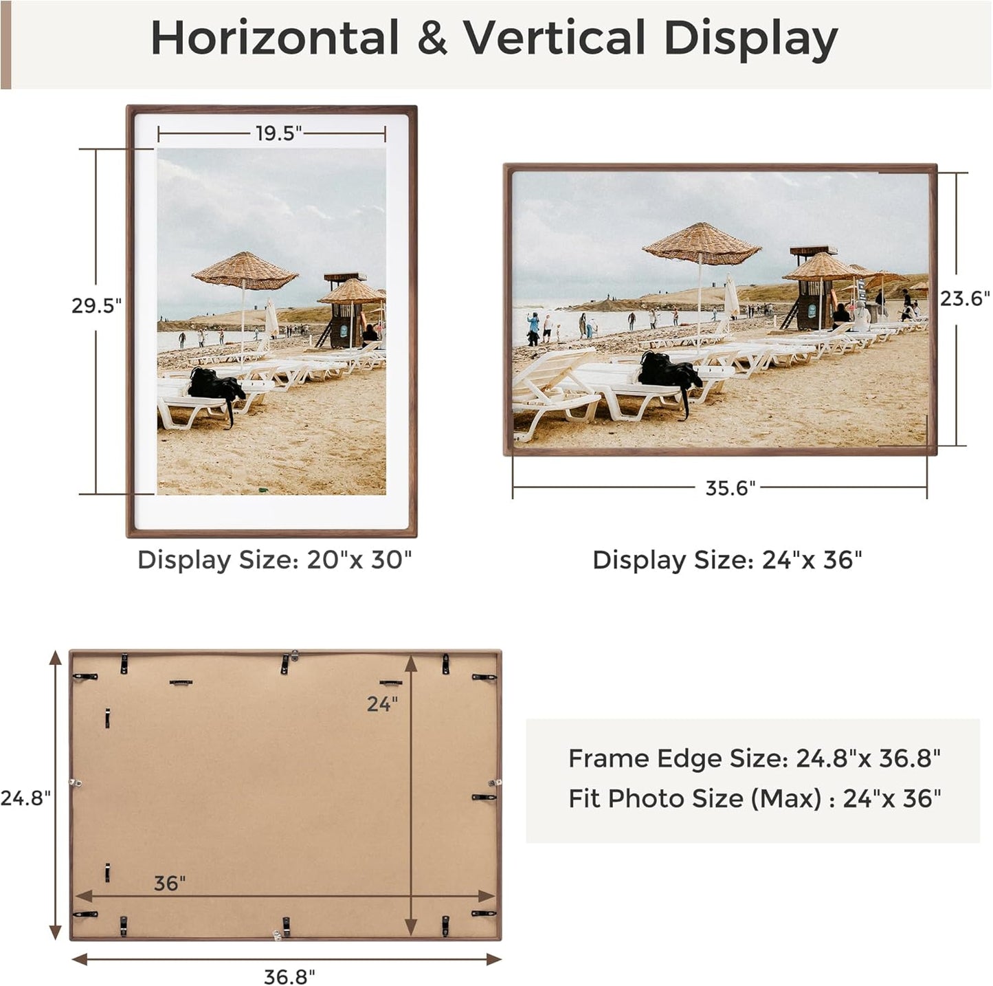 Heimlove 24x36 Picture Frames Natural Walnut,Original Wood Hand Make Crafted Poster Frame with Mat to 20x30 Graduation Picture Display,Family Picture,Wedding Picture,Photo,Document Wall Decoration