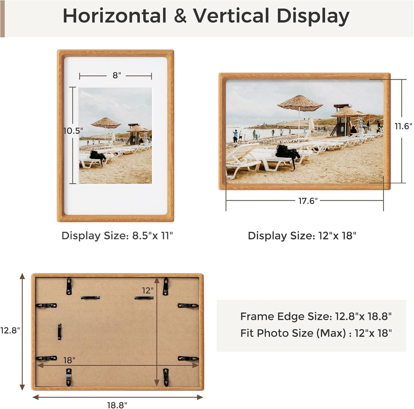 Heimlove 12x18 Picture Frames Natural Teak,Original Wood Hand Make Crafted Certificate Frame with Mat to 8.5x11 Graduation Picture Display,Family Picture,Wedding Picture,Diploma,Photo Wall Mounted