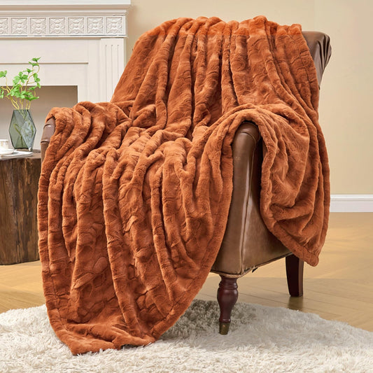 Krifey Faux Fur Throw Blanket, Super Soft Cozy Blanket, Luxury Fluffy Blanket Warm Bed Throw, Plush for Women, Camel 50" x 60"