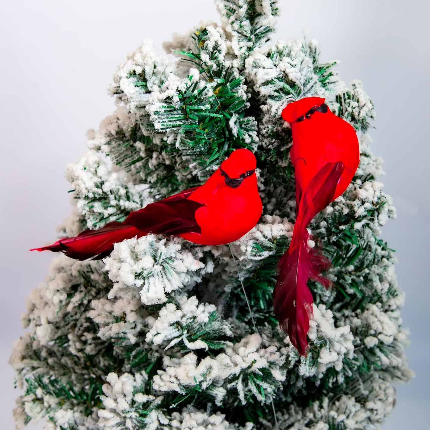 Berfutall-Cardinal Wire On Christmas Tree Ornament Decorations - Red Feathers Set of 12 Pieces Each is 5.90" Lon(E)