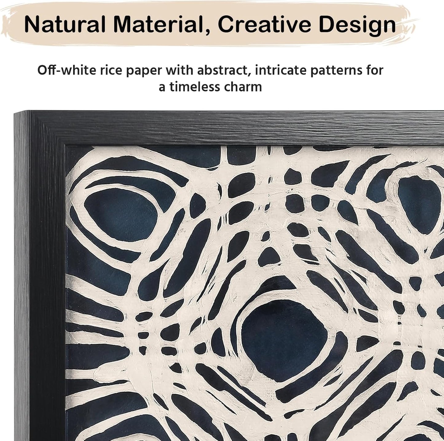 FOLKOR Abstract Wall Art Framed for Modern Home Office, 12" Handmade Rice Paper Spiral Artwork Maximalist Decor, Black and White Geometric Shadow Box Wall Panel for Bedroom Hallway Decoration