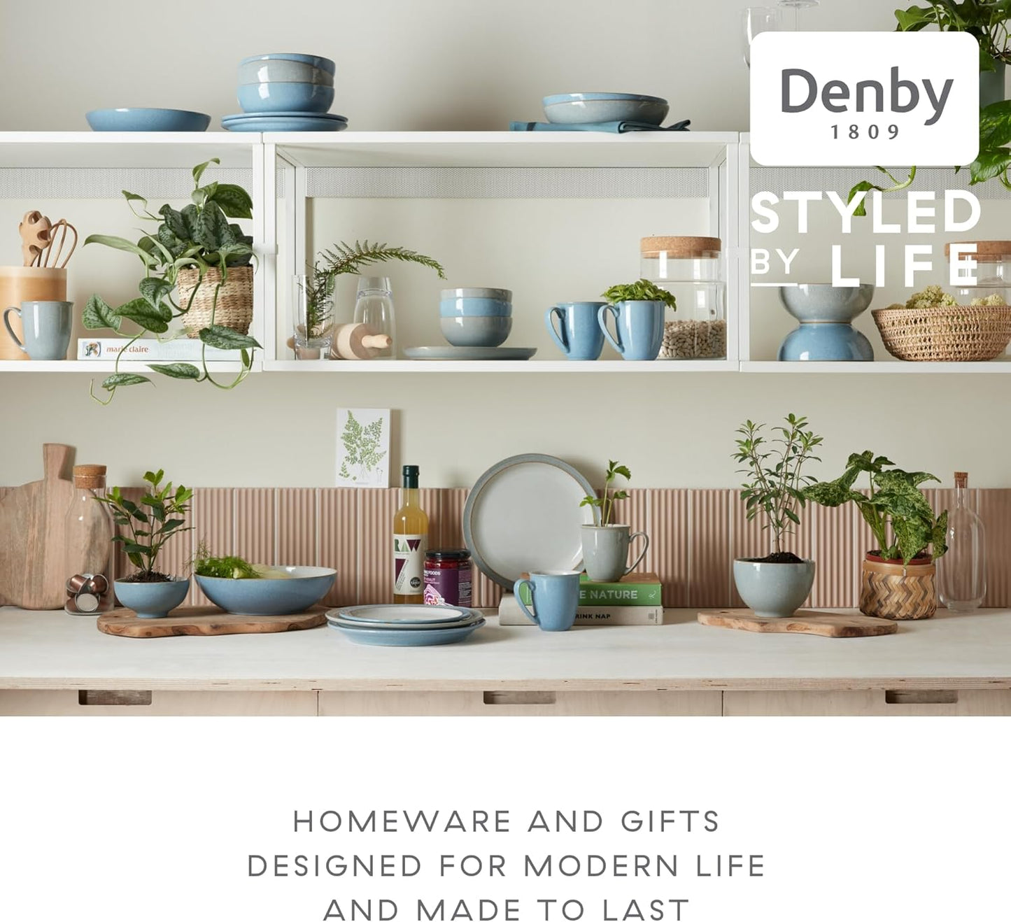 Denby - Elements Blue Coupe Dinner Plates Set of 6 - Dishwasher Microwave Oven Safe - Scratch Chip Resistant - Large Ceramic Stoneware Dinnerware Plates Set