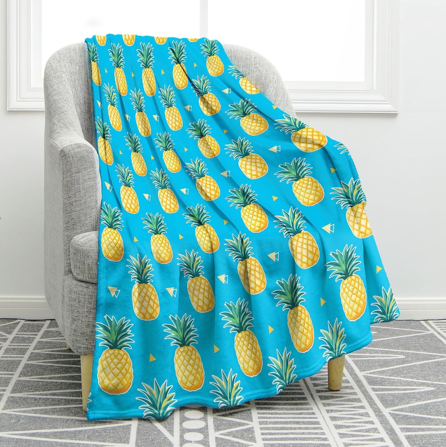 Jekeno Pineapple Fruit Blanket Gifts for Women Kids Girls Boys Mom Wife Men Birthday Christmas Halloween Easter Presents Home Bedroom Living Room Bed Sofa Decor Plush Throw 60"x80"