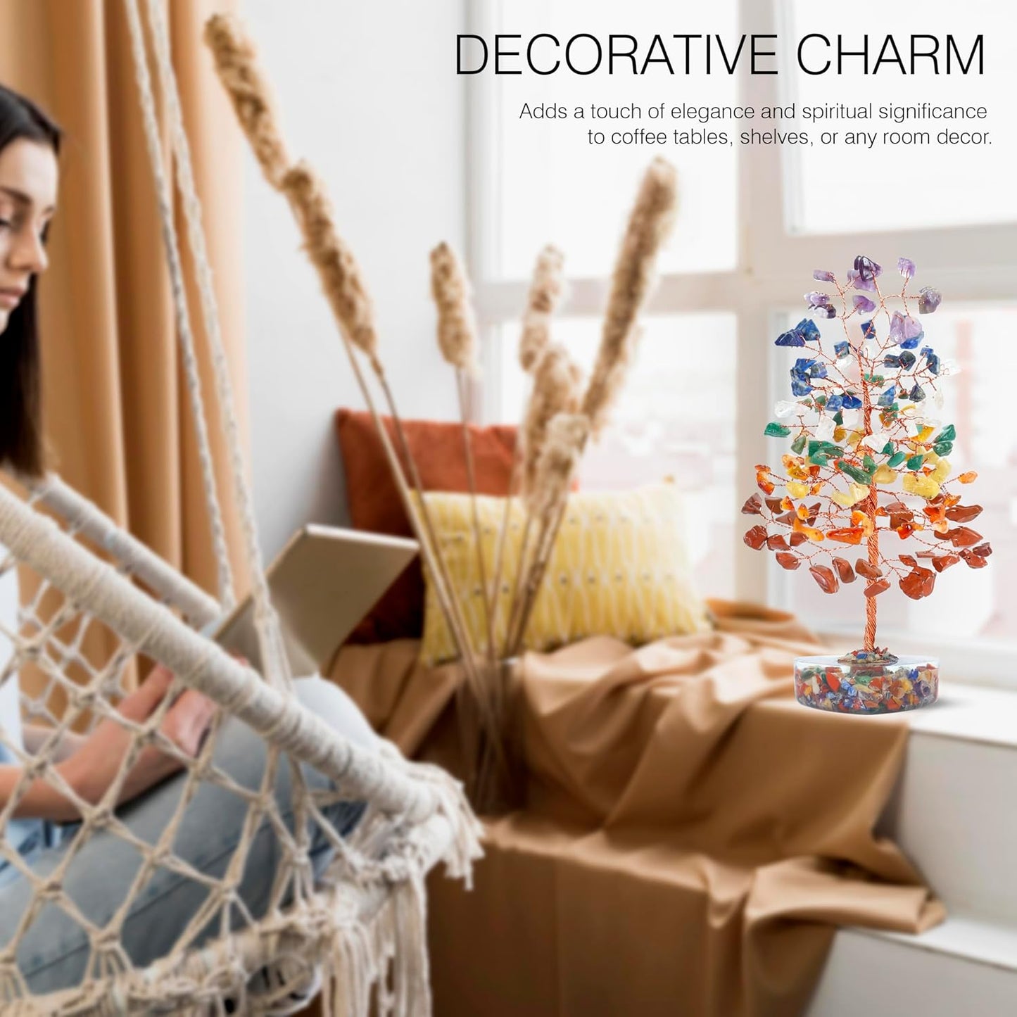 Crocon Crystal Heart Base Tree Good Luck Birthday Gifts for Womens, Mom, 7 Chakra Healing Stones & Crystals Tree of Life for Positive Energy Feng Shui Décor Home and Office Desk Decor Present for her