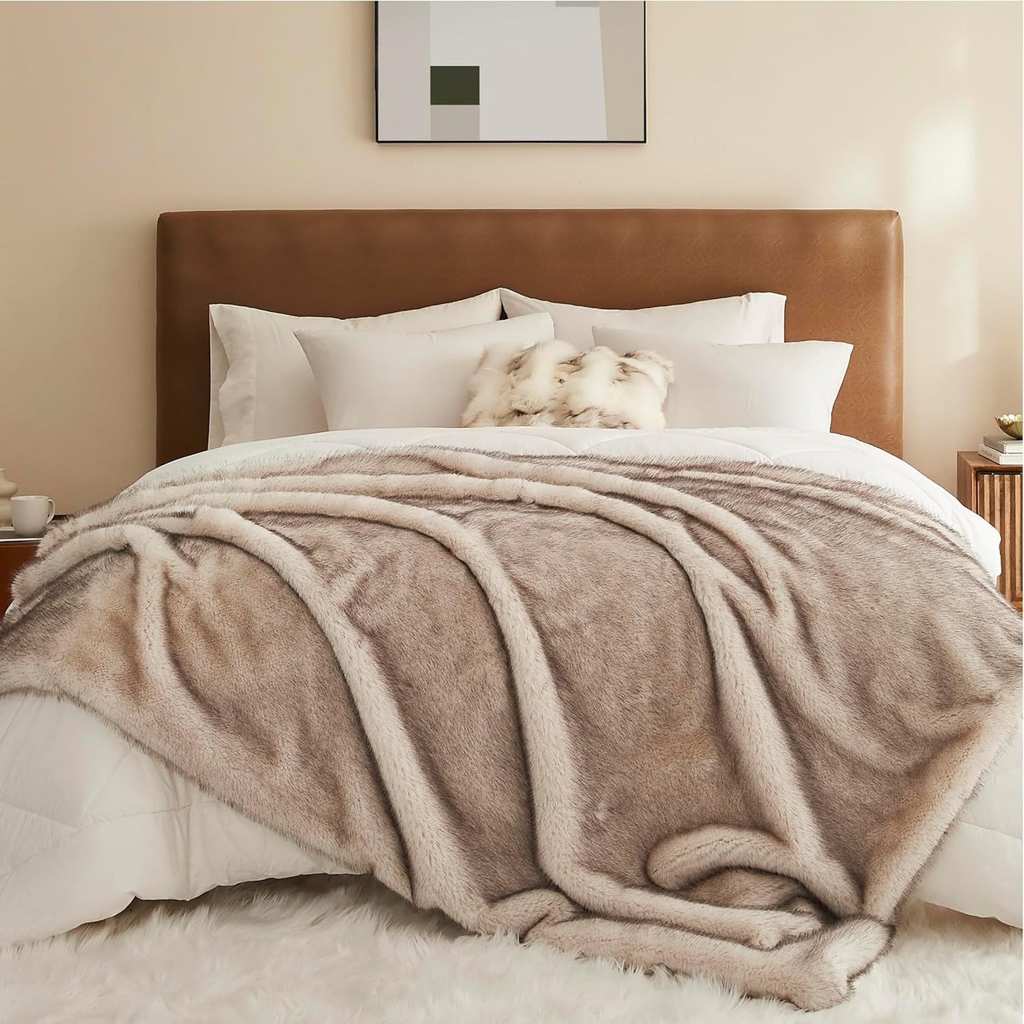 L'AGRATY Faux Fur Throw Blanket: 60''x 80'' Luxury Fluffy Plush Thick Faux Fur Blanket for Bed Couch Sofa - Cozy Soft Fuzzy Blankets for Women Man: Minky Couture Decoration Blanket (Taupe Brown)