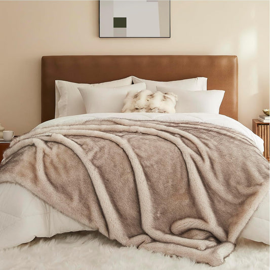 L'AGRATY Faux Fur Throw Blanket: 50''x 60'' Luxury Fluffy Plush Thick Faux Fur Blanket for Bed Couch Sofa - Cozy Soft Fuzzy Blankets for Women Man: Minky Couture Decoration Blanket (Taupe Brown)