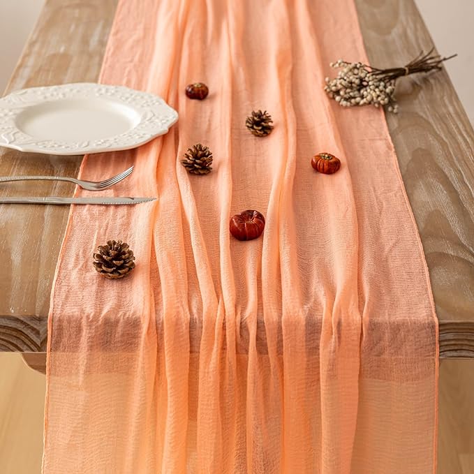 Fresh Salmon Cheesecloth Table Runner Peach Echo Gauze 120 Inch 10 FT Boho Cheese Cloth Table Runner for Wedding Baby Shower Bridal Shower Party Sheer Centerpiece Home Decorations