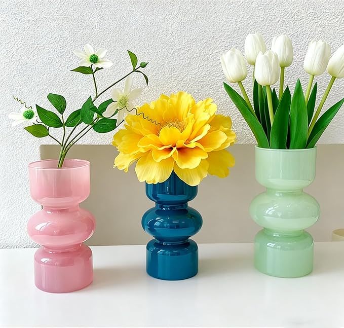 JSPYFITS Glass Hydroponic Flower Vase, 7 Inches Colored Glasses Bubble Vases for Flowers, Three-Layer Glass Funky Vase for Home/Office/Weddings/Party Table Flowers Decor (Milky Green)