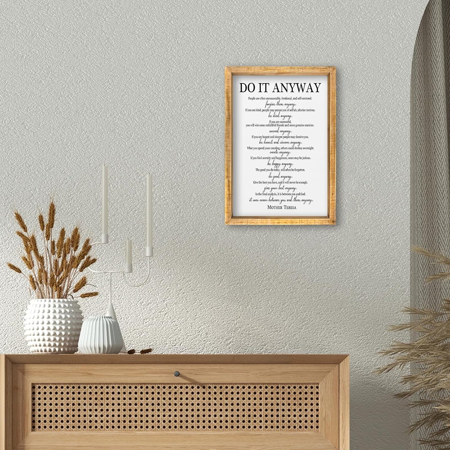 comurdyo Do It Anyway Wall Decor 16"x11" Mother Theresa Quotes Inspirational Sign Bible Verse Christian Motivational Modern Bedroom Vintage Wood Framed Farmhouse Wall Hanging Art (Wood)