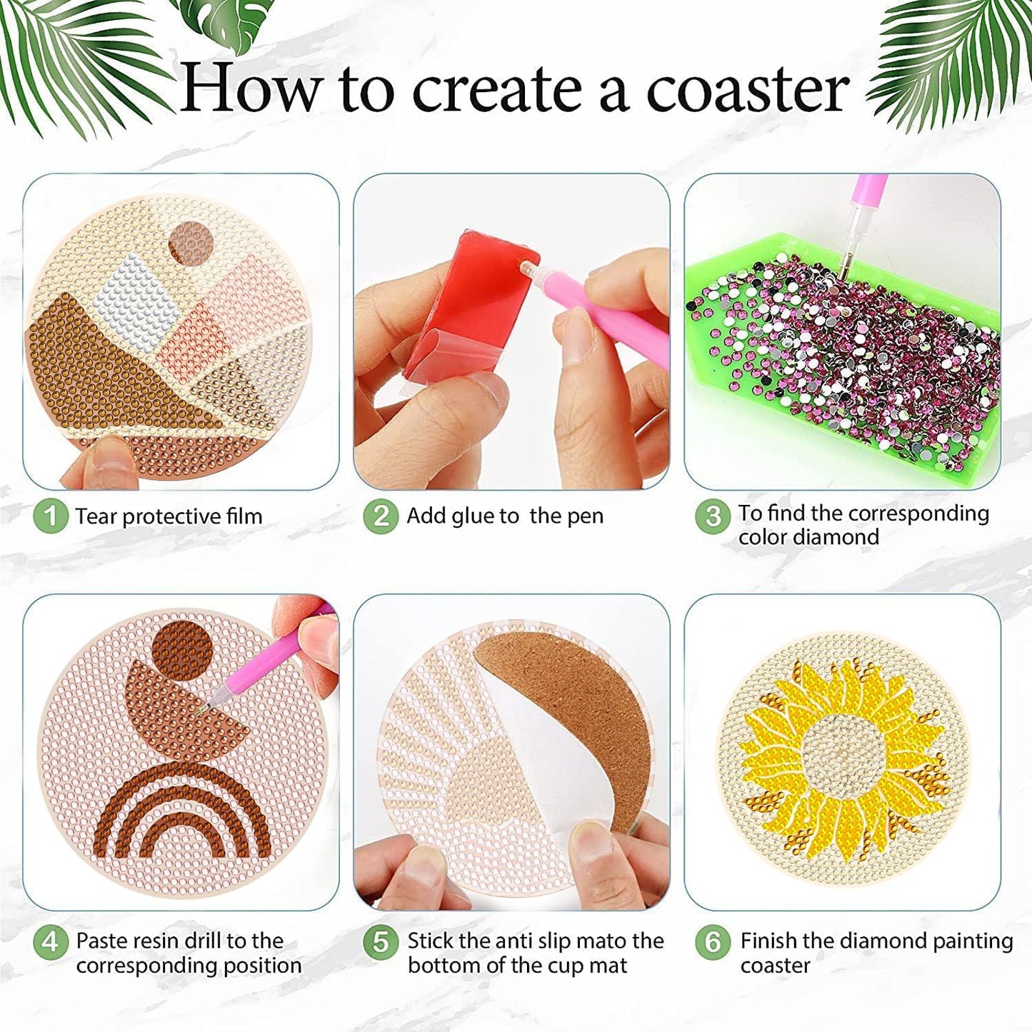 DOTSOPS 6 Pcs Diamond Art Kits for Adults Diamond Art Coasters with Holder for Adults Beginners Craft for Gem Art Dots Christmas Birthday Abstracte