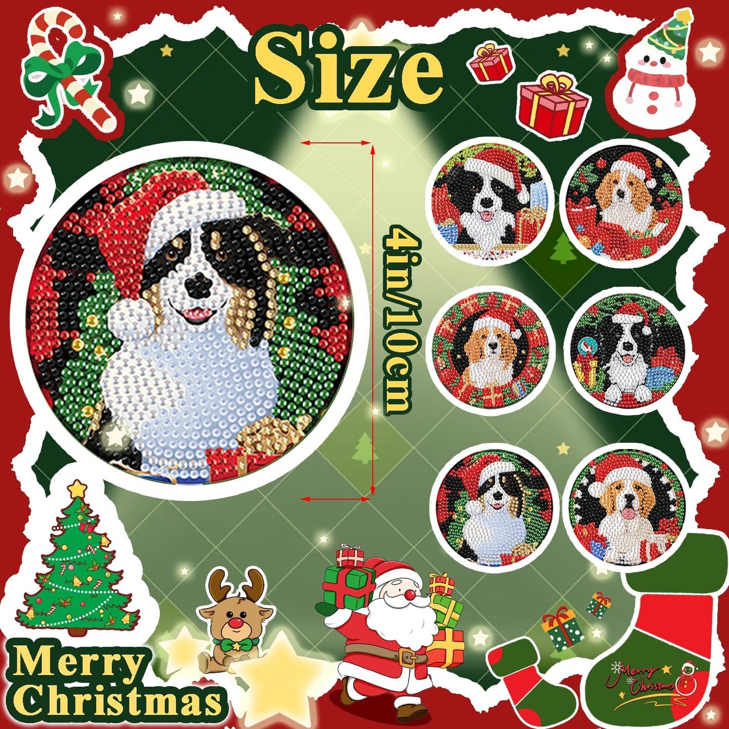 Leatrice 6PCS Christmas Diamond Art Coasters Small Diamond Painting Kits for Adults Diamond Dots Full Drill Diamond Painting Coasters with Holder Easy Art Crafts for Beginners Party