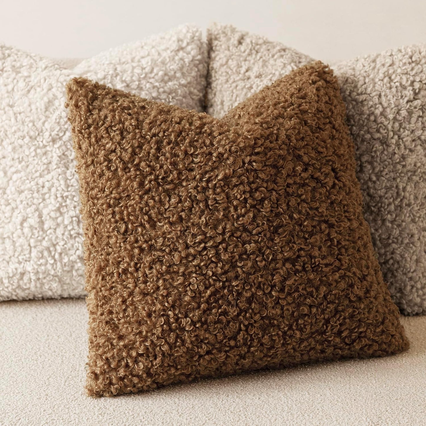 Foindtower 2 Pieces 24x24 Inch Dark Bronze, Faux Fur Throw Pillow Cover Accent Sherpa Furry Pillow Covers Fuzzy Soft Pillowcases Cozy Sheepskin Decorative Fleece Cushion Case for Bed Couch Living Room