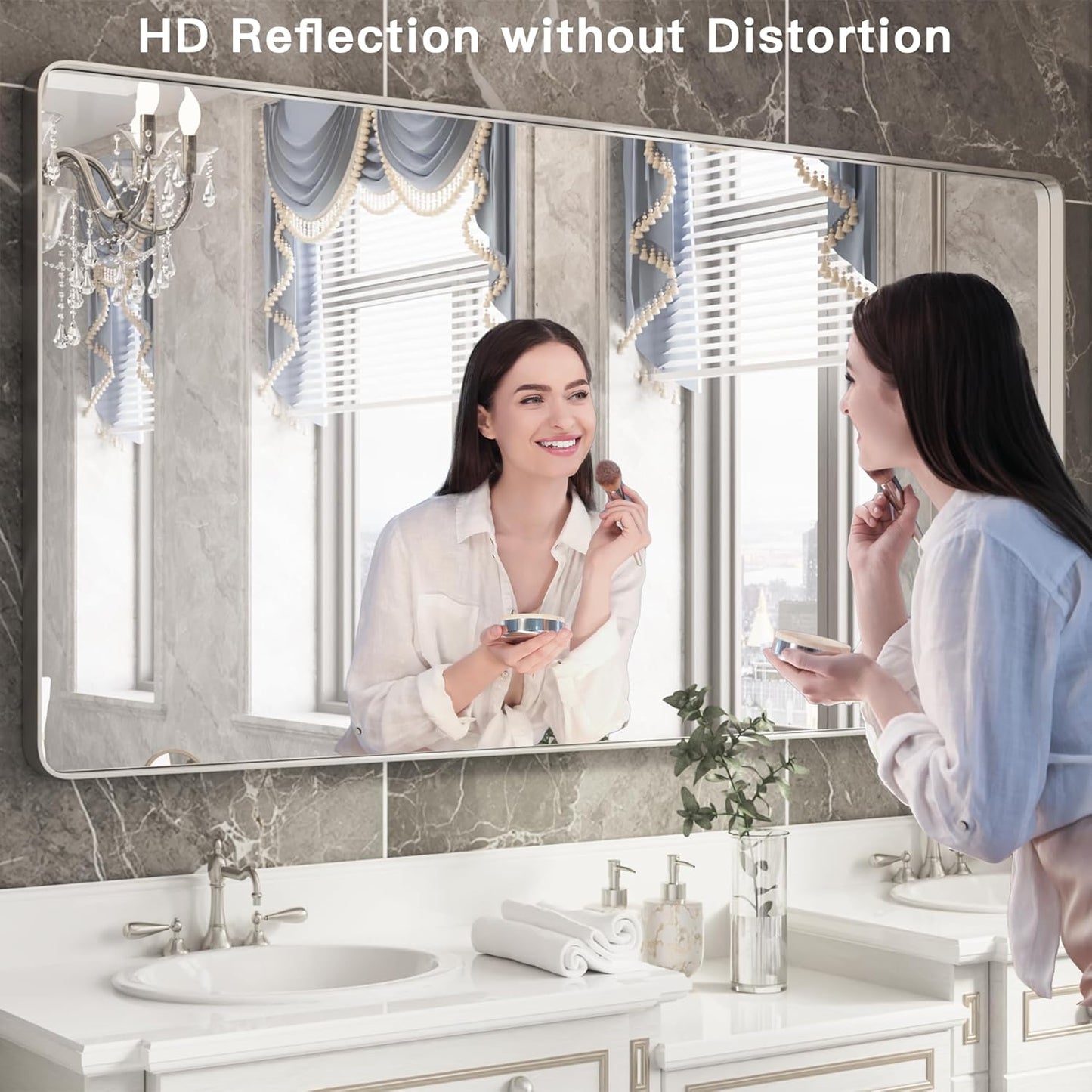 ISKM Large Silver Wall Mirror, 84 x 32 Inch Metal Silver Frame Mirror for Bathroom in Premium Stainless Steel for Living RoomBedroomEntryway (Horizontal/Vertical)