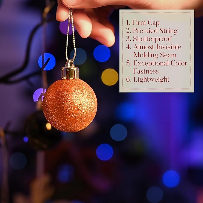 Valery Madelyn 1.57 Inches Small Christmas Tree Decorations Ornament Set for 4th of July Fall Halloween, 24ct Orange Purple Green Shatterproof Hanging Ball Ornaments Holiday Party Decor