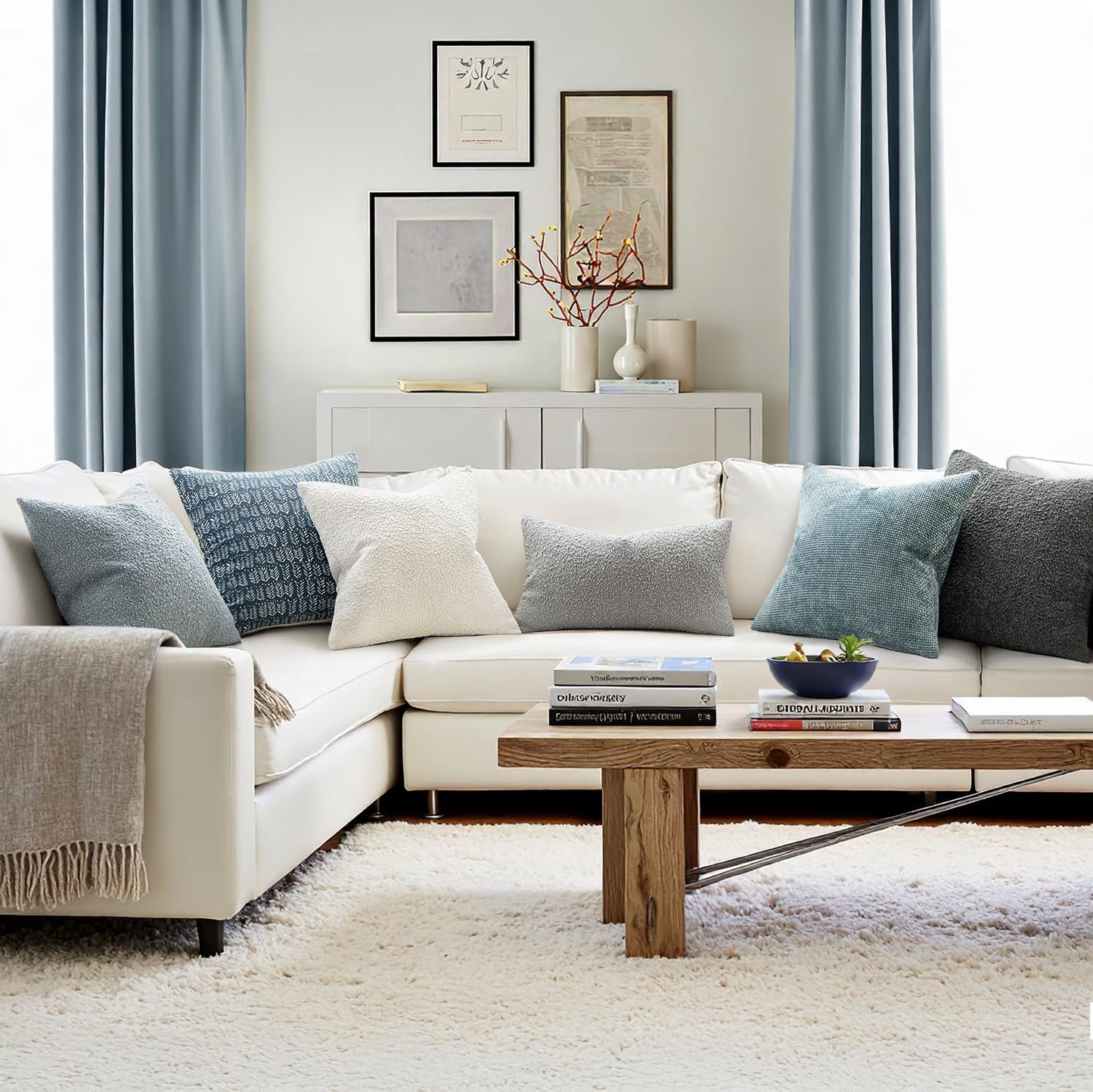 MIULEE 16x16 Inch Decorative Pillow Covers for Couch Bed Set of 2 Textured Boucle Neutral Winter Throw Pillows Christmas White Accent Solid Cushion Pillowcases Sofa Livingroom Home Decor