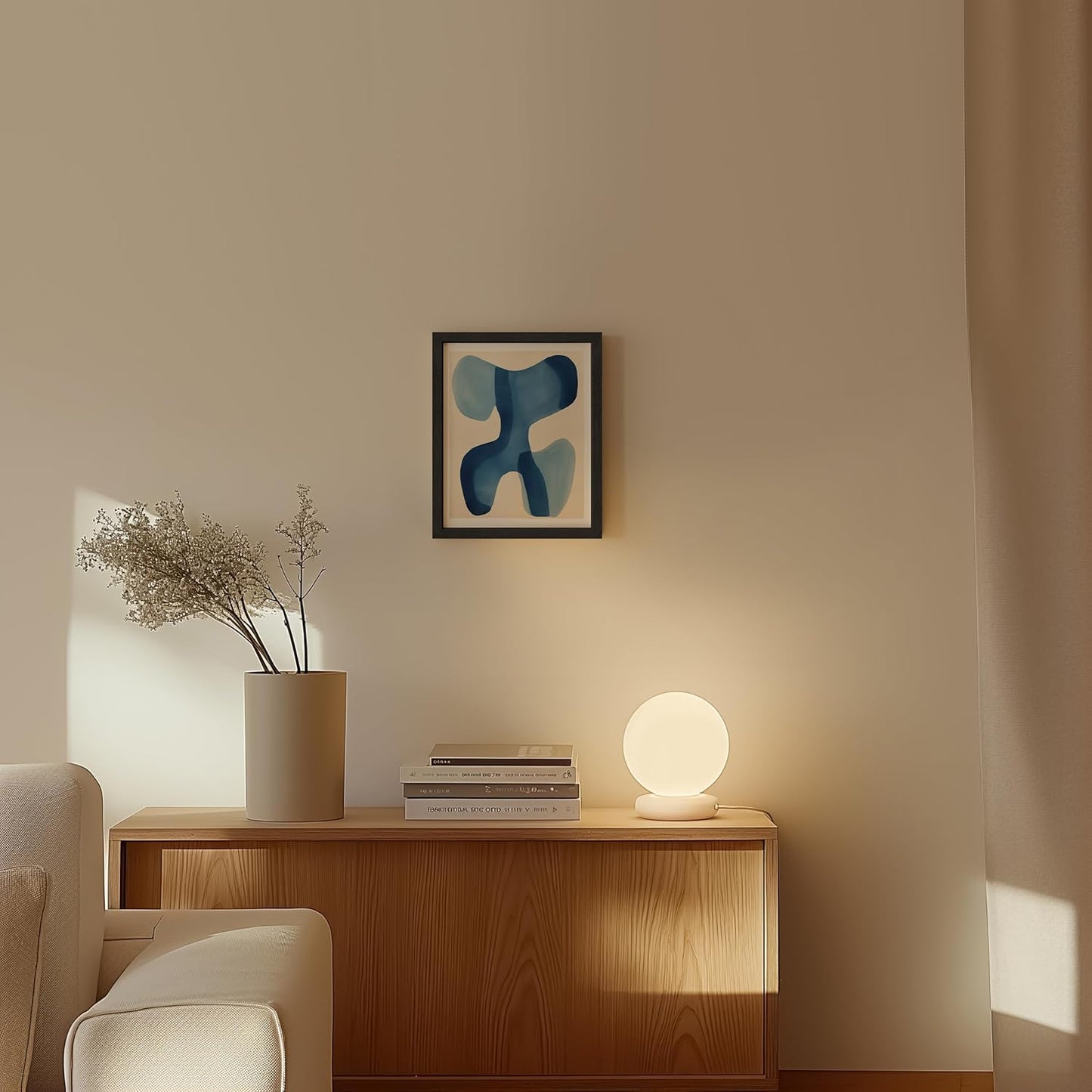 HAUS AND HUES Modern Abstract Wall Art - Blue and Green Living Room Art, Modern Artwork for Walls, Minimalist Picture for Living Room(Blue Shapes, Unframed, 8x10)