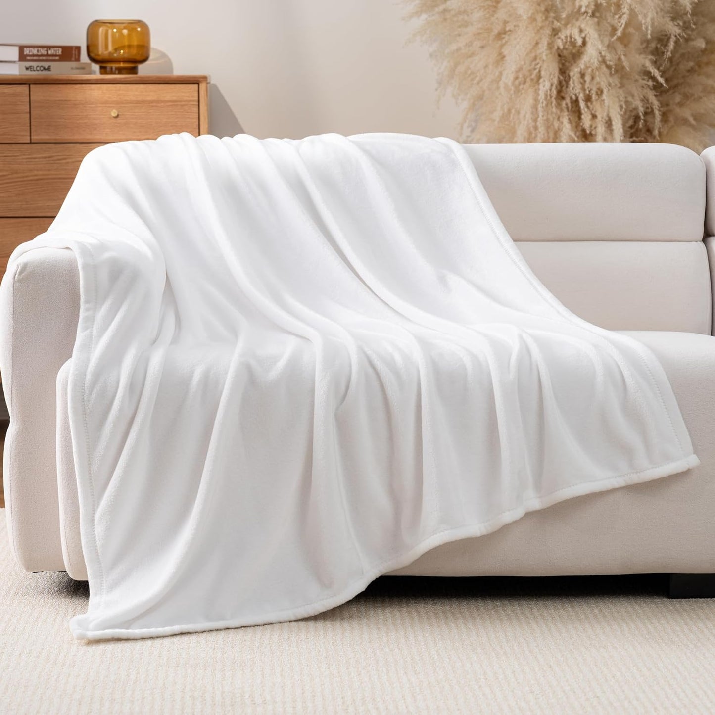 Luxury Fleece Warm Throw Blanket, Soft Lightweight Velvety Plush Throw for Couch and Bed, Cozy Comfy for All Seasons(True White, 50×70 Inches)