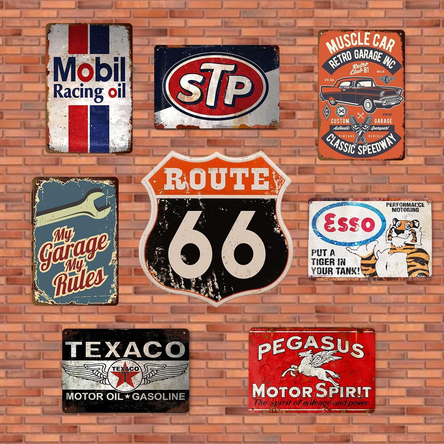 Garage Signs For Men - 7 Pcs Vintage Metal Tin Signs Retro Garage Signs For Men Wall Decorations Old Car Shop Posters Oil And Gas Station Sign Man Cave Decor 8×12 Inch（7pcs）