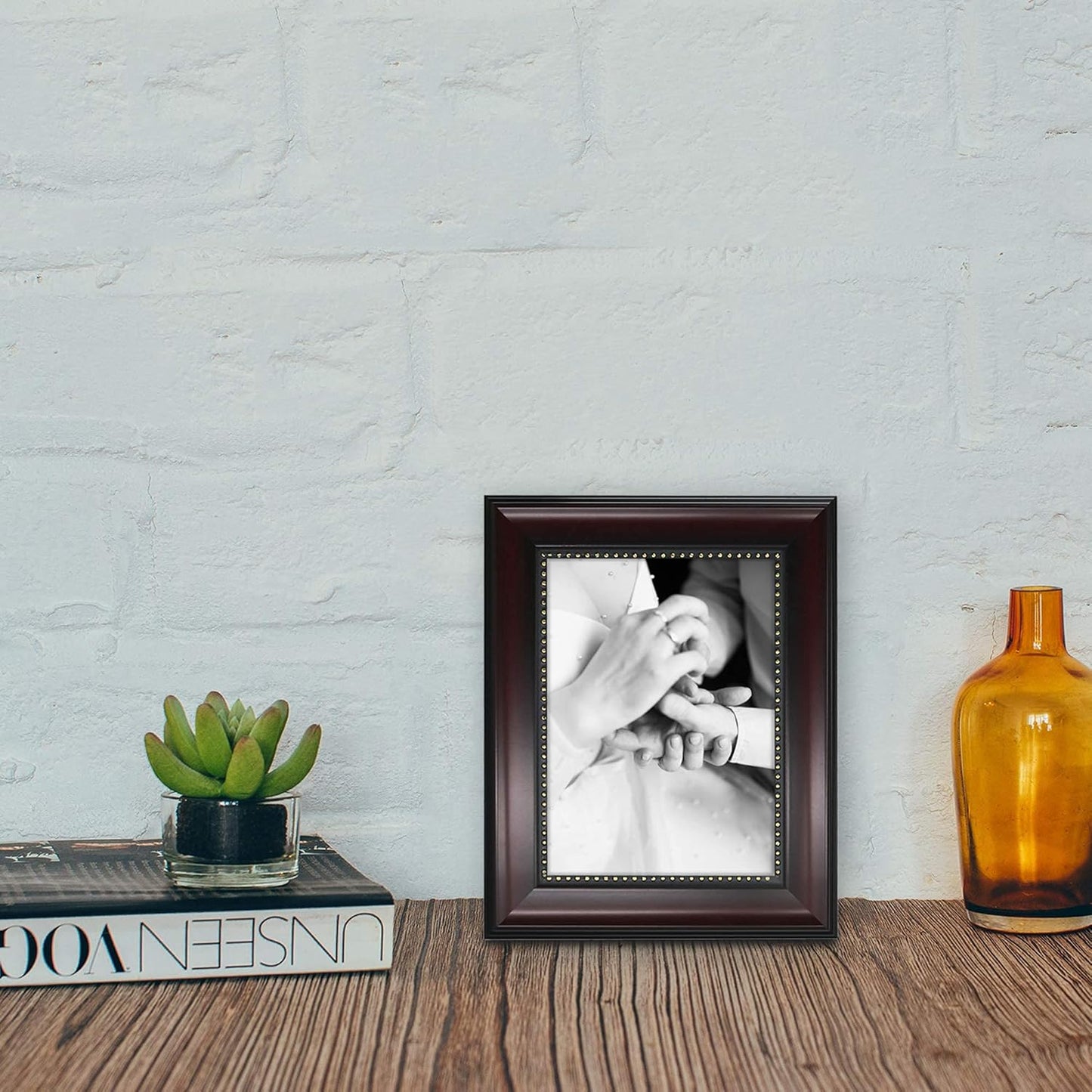 GraduationMall 5x7 Picture Frames, Real Glass, Display Photos for Wall or Tabletop, Mahogany with Gold Beads, 2-Pack