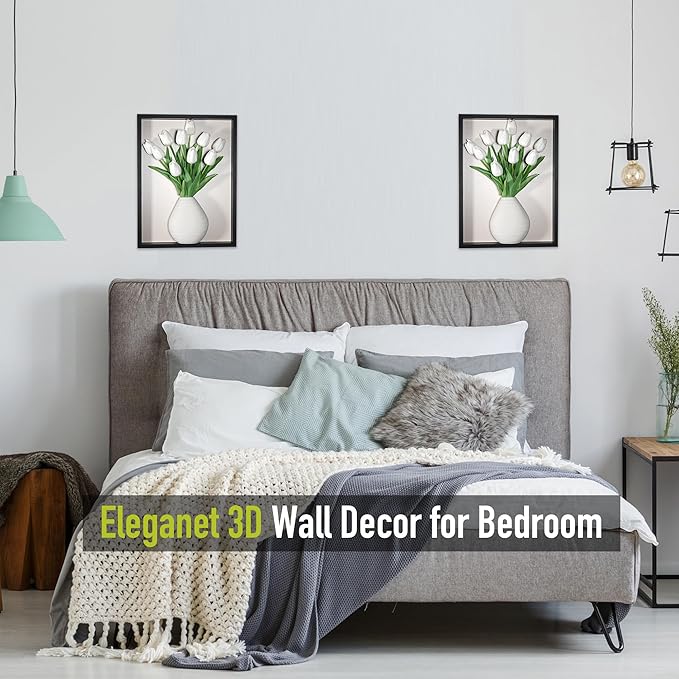 yimido Wall Planter Vase with Ceramic Pot & Artificial Tulips, 3D Wooden Wall Art Hanging Vases for Flowers, Indoor Wall Plant Holder for Home Decor, Wall Mounted Frame for Dried/Fresh Plants, Black