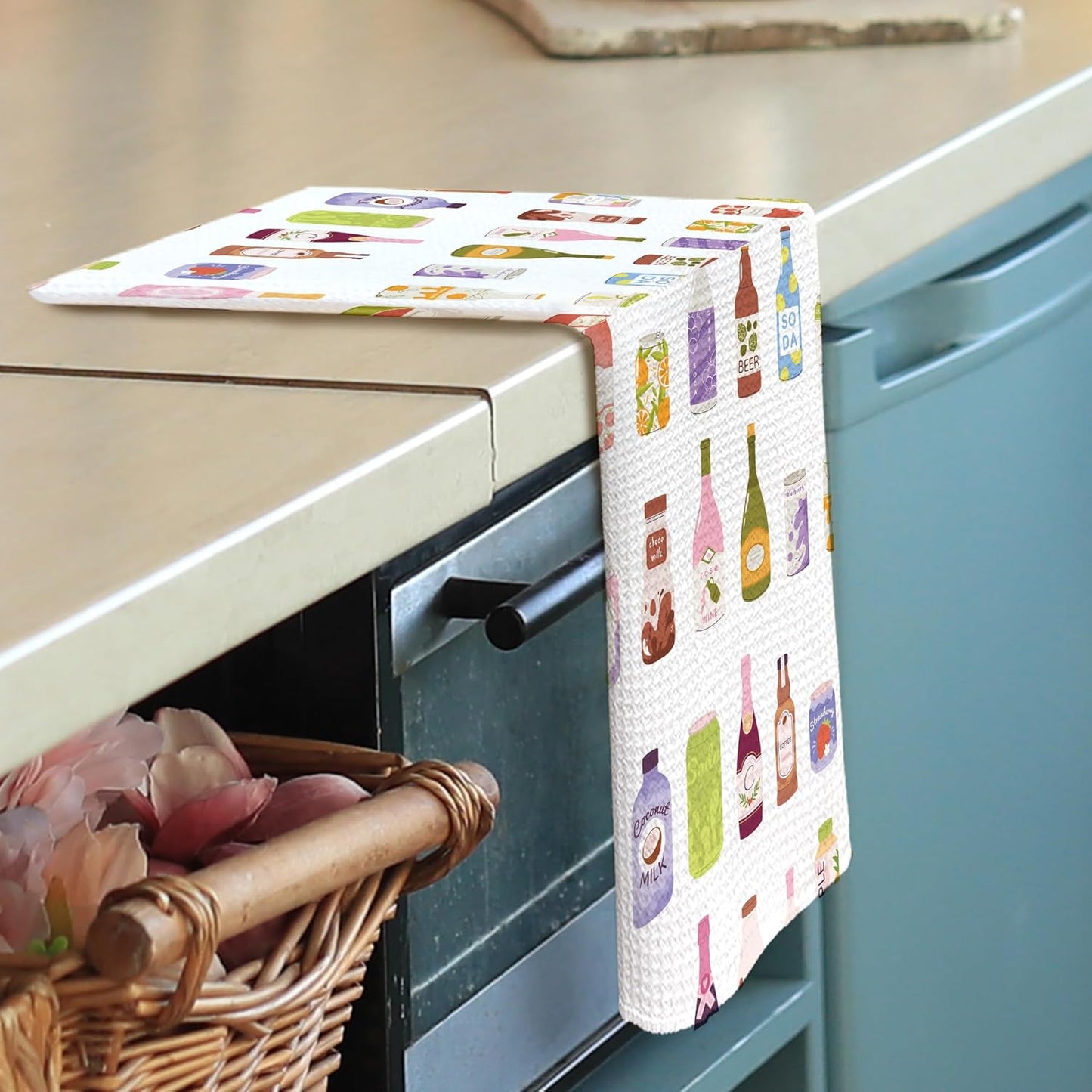 Drinks Kitchen Towels - Wine Dish Towels for Bartender, Alcohol Gifts, Beer Juice Bar Cart Decorative Absorbent Dishcloths Hand Towels for Bar Club Kitchen Decor 16x24 Inches