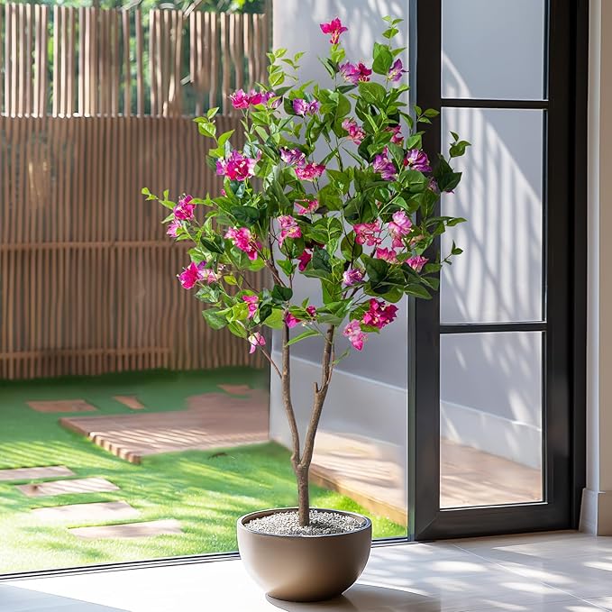 5FT Artificial Bougainvillea Tree Artificial Tree Tall Potted Fake Bougainvillea Trees for Outdoor Indoor Lifelike Potted Faux Plants with Wood Trunk and Flowers Office Wedding Home Decor