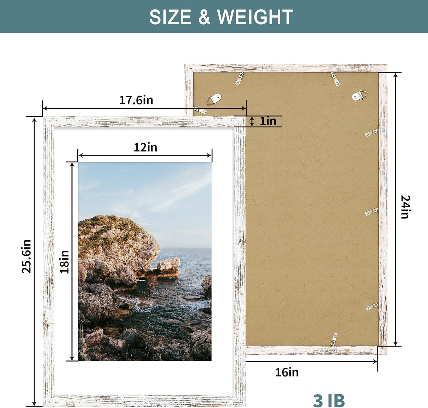 iRahmen 16x24 Picture Frame Set of 2 with Plexiglass, Distressed White Poster Frame Display 12x18 Picture with Mat or 16 x 24 Without Mat, Wood Photo Frame for Gallery Wall Mounting
